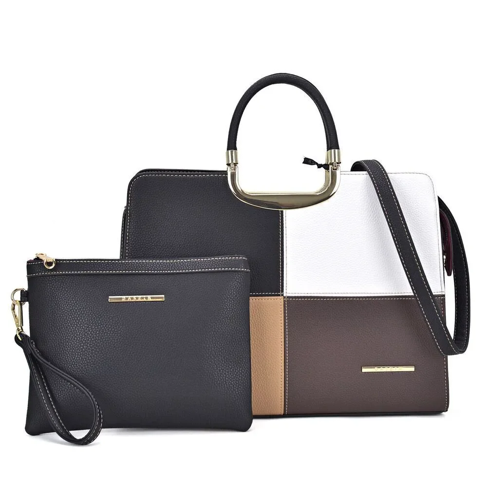 Dasein Faux Leather Briefcase Satchel with Matching Accessory Pouch
